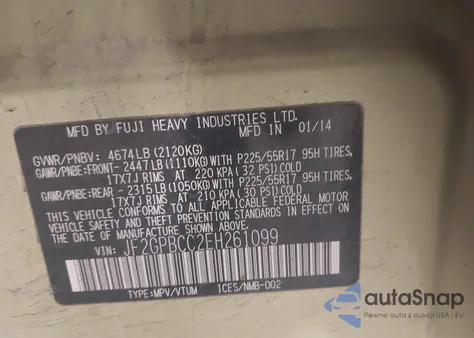 2014 Subaru Xv Crosstrek Hybrid 2.0I from USA, damaged, VIN JF2GPBCC2EH261099